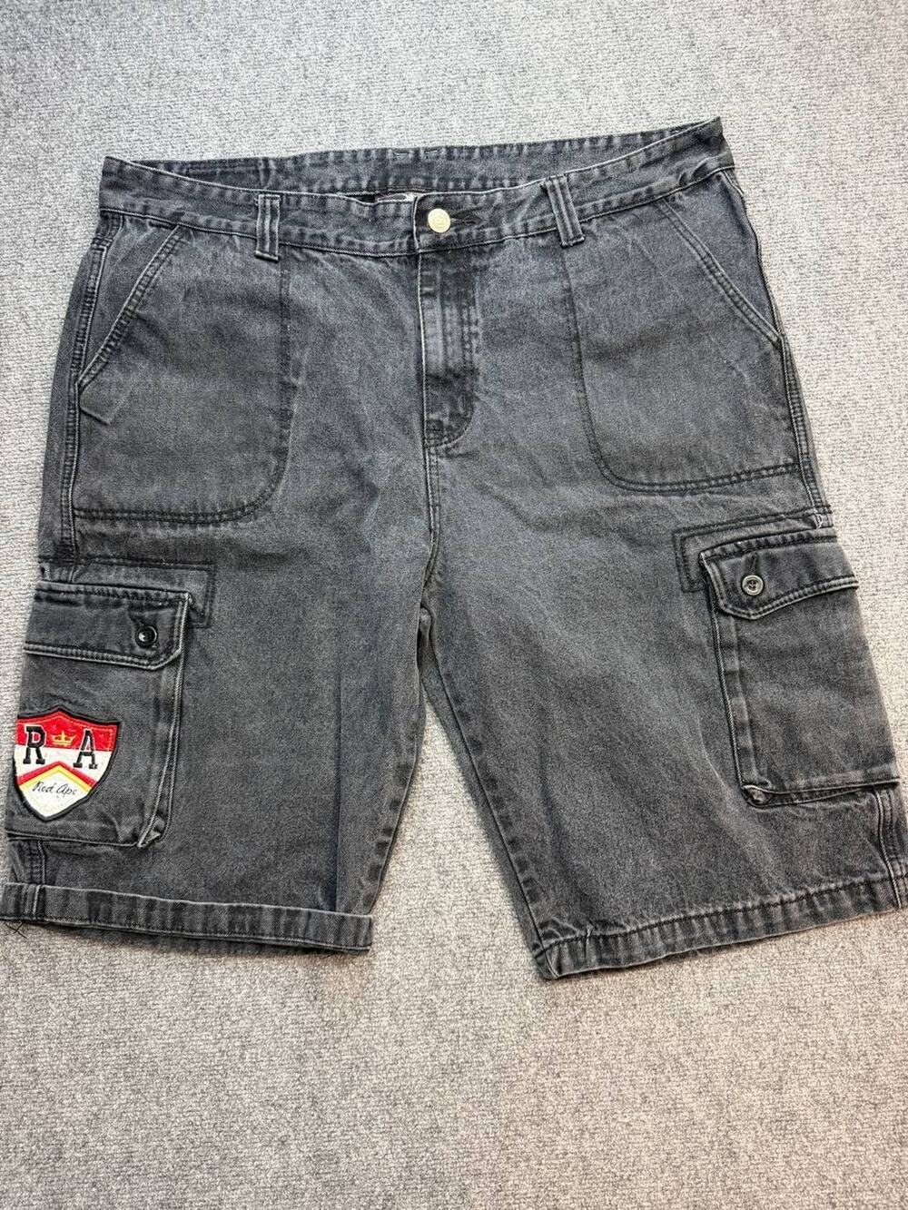 Red Ape Men’s Black Denim Cargo Shorts Baggy Y2K Hip Hop Size 40